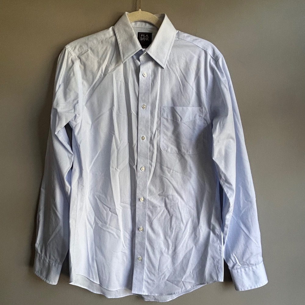 Jos. A. Bank Traveler Slim Fit Blue Striped Dress Shirt 15-34 Mens Cotton